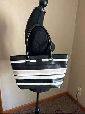 kate spade Black, White & Light Pink Striped Tote